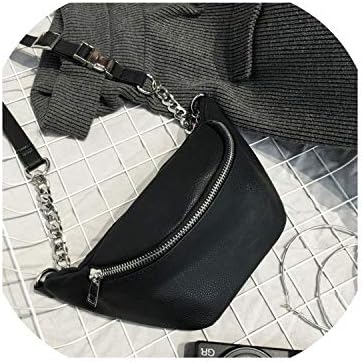 Waist Belt Bag Women Waistbag Bolsa Cintura Ladies Bags Soft Leather Fanny Pack Black Bumbag K028,Chain