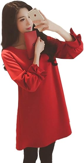 Amazon Co Jp Lecpra レクプラ 袖リボン ガーリー ミニ丈 Aライン ワンピース レディース 赤 白 M L 長袖 服 ファッション小物