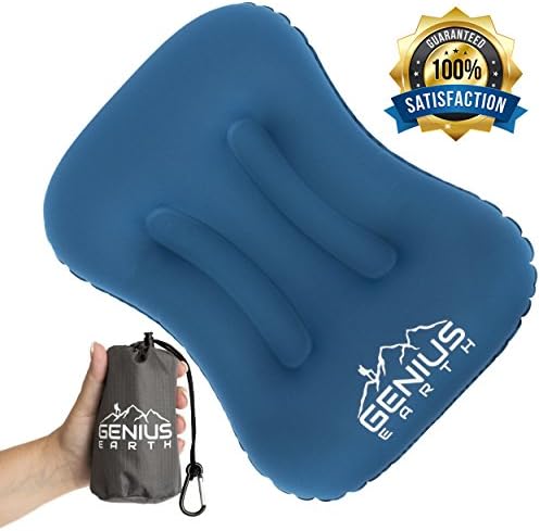 Genius Earth Inflatable Camping- Backpacking Pillow. Compressible, Portable Air Pillow for Head, Neck, Lumbar Comfort. Ultralight-Compact For Car, Beach, Travel, Hammock. Best for Women, Men and Kids.