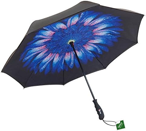 Repel Reverse Folding Umbrella with 2 Layered Teflon Canopy and Reinforced Fiberglass Ribs (Indigo Flower)