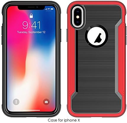 iPhone X Case,Light Air-Cushion Drop protection Phone cases Slim Fit Shock-Absorption Bumper Cover Anti-Scratch Metal Feeling Back Reinforced PC Frame for Apple iPhone X 5.8 Inch (Red/Black)
