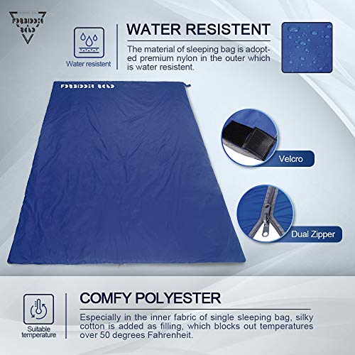 Forbidden Road 380T Nylon Portable Sleeping Bag Single 0 ℃/ 30 ℉(5 Colors) Lightweight Water Resistent Envelope for Man Woman 4 Seasons Camping, Hiking, Backpacking (Royal Blue, 0℃ / 30℉)