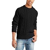 Runcati Mens Long Sleeve Cable Knit Pullover Sweater Fisherman Twist Patterned Crewneck Sweater