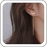 Sttiafay Star Threader Chain Earrings Crystal Star Ear Climber Earrings Long Threader Chain Drop Earrings Gold Bar Threader Dangle Earrings Jewelry for Women
