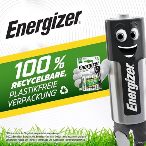 Recharge Universal - AA Akkus (4 Stück) - 1300 mAh NiMH Batterien - Bis zu 5 Jahre nutzbare Batterielebensdauer - Bis zu 1000 mal wiederaufladbar - 100% plastikfreie Recycelbar Verpackung