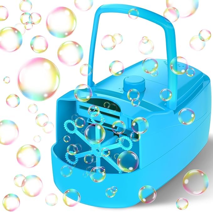 Photo 1 of Bubble Machine, 18000+ Bubbles Per Minute Bubble Maker Blower for Kids Toddlers with 2 Speeds,6 Wands,Operated by Batteries or Plug-in for Outdoor/Indoor Birthday Parties,Wedding (Blue)