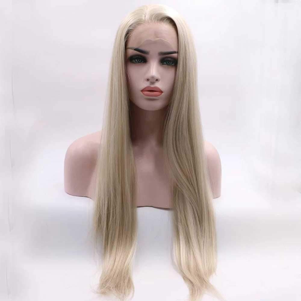 Xiweiya Synthetic Blonde Lace Front Straight Wigs - Long Soft Synthetic Hair - Mixed Colors - Heat Resistant - Long Blonde Wig — image 1