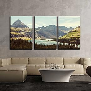 3 Piece Canvas Wall Art - Glacier National Park Montana. - Modern Home Art Stretched and Framed Ready to Hang - 16"x24"x3 Panels