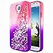 Galaxy S4 Case with Tempered Glass Screen Protector for Girls Women Kids, NageBee Glitter Liquid Bling Floating Waterfall Diamond Shockproof Durable Cute Case for Samsung Galaxy S4 -Pink/Purple