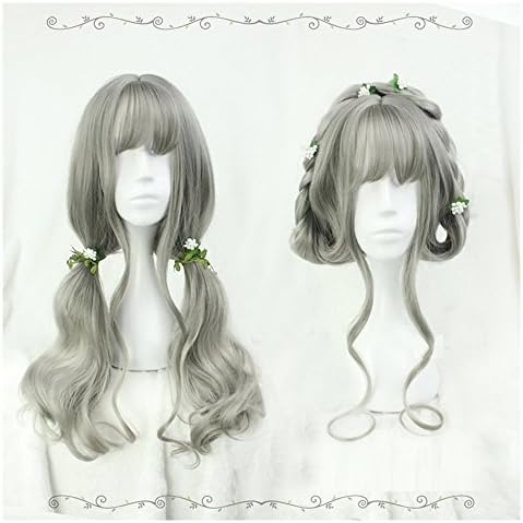 70cm 28”” New Sweet Japan Harajuku Cosplay Wig Long Curly Hair Lolita Wigs Big Waves Grey