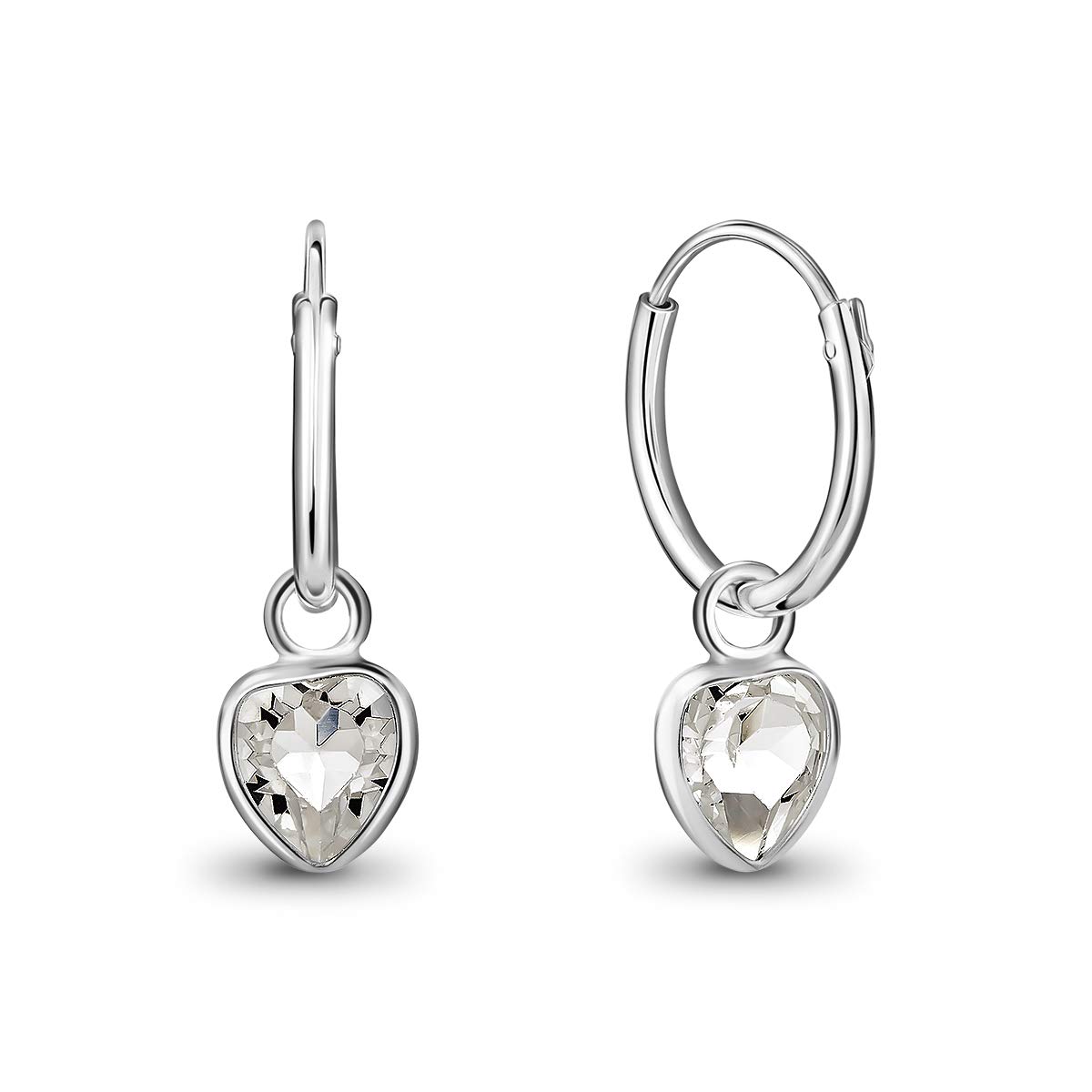 Sterling Silver Earrings with Crystal Lights from Swarovski® Elements 5 mm - Small Silver Hoops Earrings - Clear Earrings - Diamond Earrings for Women - Crystal Earrings - 12mm