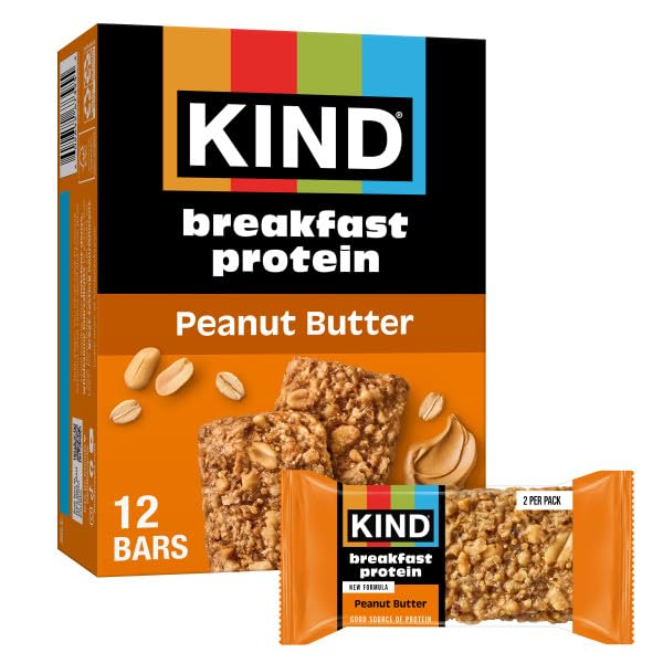 KIND BREAKFAST PROTEIN BARS, PEANUT BUTTER, GLUTEN FREE, LOW SODIUM, HEALTHY SNACKS, 8G PROTEIN, 6 COUNT (6 PACKS OF 2 BARS)