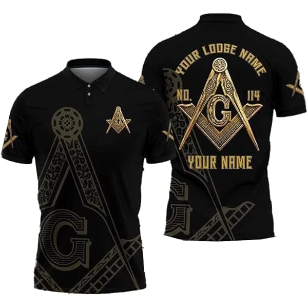 Masonic Men's Dress Shirt - Gold Square & Compass Embroidered Poplin Button Down