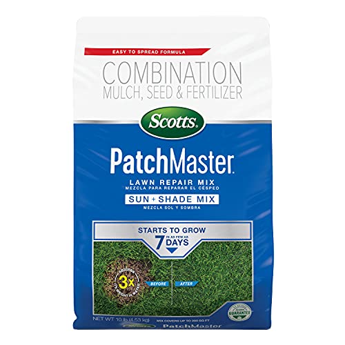Scotts PatchMaster Lawn Repair Mix Sun and Shade Mix - 10 lb, All-in-One Bare S…