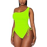Viottiset Women's One Shoulder Ruched One Piece Swimsuit Tummy Control High Cut Cheeky Bathing Suit