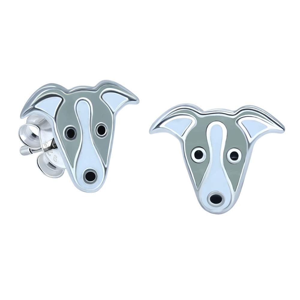 Sterling Silver Grey & White Italian Greyhound/Whippet Dog Earrings