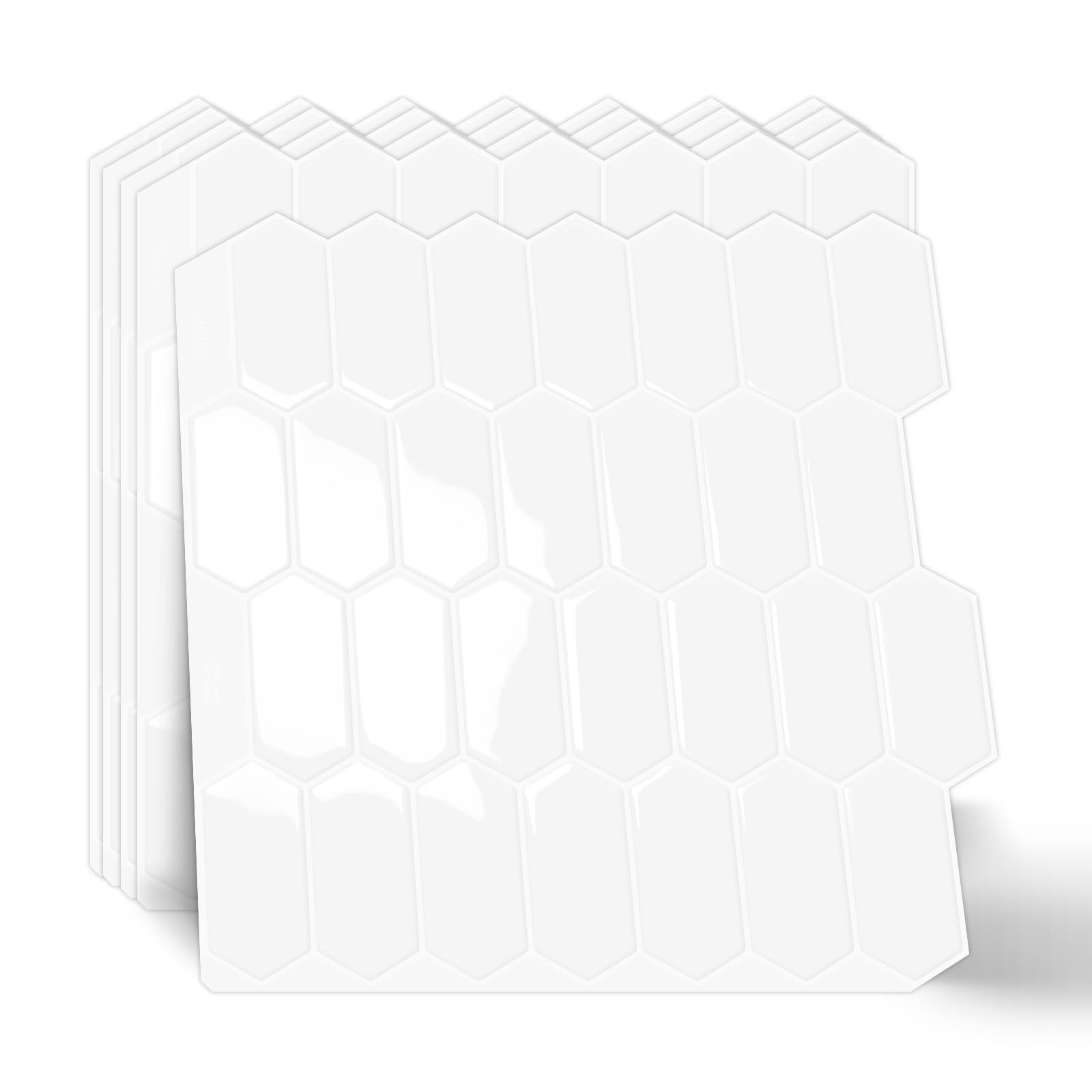 Photo 1 of 10-Sheet Long Hexagon Peel and Stick Kitchen Backsplash Tiles,3D Waterproof Self-Adhesive Wall Tile Stick on Backsplash for Kitchen, Bathroom, Fireplace,RV(White,12"×12")
