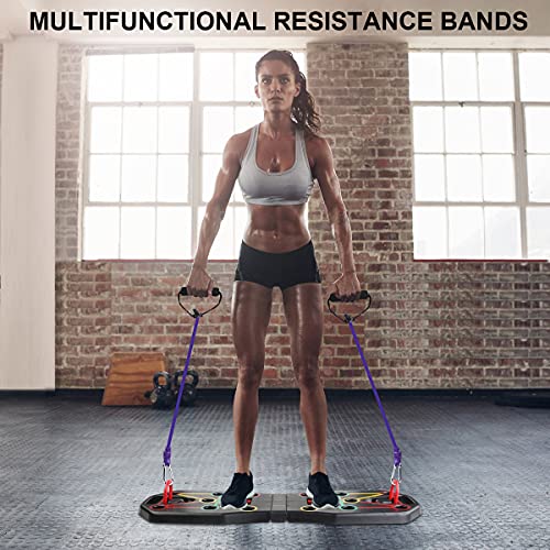 Push up Board, Liegestütze Brett faltbar mit Handgriff und Kordelzug, Multitrainer Liegestütz, tragbarer Multifunktionales Fitnessgeräte Zuhause für Männer Frauen Muskeltraining Fettabbau Training