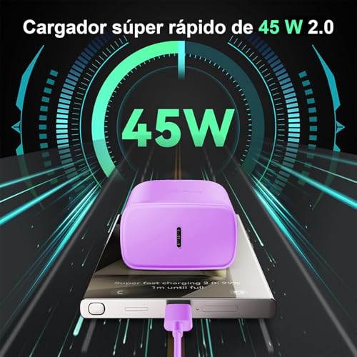 Cargador Tipo C, Carga Rápida 45W para Cargador Samsung Tipo C, para Galaxy S26 Ultra/S26+/S26/S25 Ultra/S25+/S25/S24 Ultra/S24+/S24/S23 Ultra/S23+/S23/S22/S21, Galaxy Tab S10/S9/S8, con Cable 2m