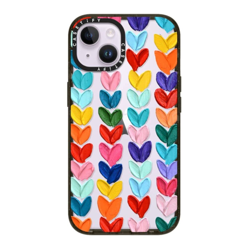 CASETiFY Impact iPhone 14 Case [4X Military Grade Drop Tested / 8.2ft Drop Protection] - Polka Daub Hearts - Glossy Black