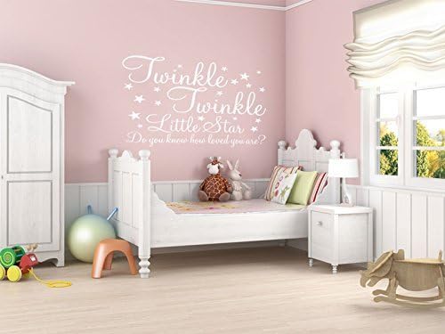 Childs Wall Quote39;Twinkle Twinkle Little Star Nursery39; Wall Sticker Vinyl Wall Art Quote Decal Size=X-Large 89cm (w) x 57cm (h) | Colour=White