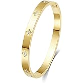 Love Bangle Bracelets for Women Trendy Stainless Steel Cubic Zirconia Hinged Friendship Jewelry, Stocking Stuffers Birthday Wedding Graduation Gifts for Women, 18k Gold-Plated, Silver