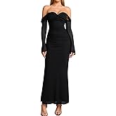 KUTUMAI Off Shoulder Long Sleeve Formal Dress Elegant Bodycon Ruched Cocktail Wedding Guest Dresses for Women 2025 Fall