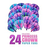 M & M Products Online Princess Party Supplies: 24 Folding Princess Crown Paper Fans - Variety Of Colors & Designs - Perfect For Princess Birthday Dress Up Parties & Favors - Lifetime Replacement