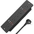 HHSOET 13 in 1 Recessed Power Strip Flat Plug, Fast Charging Furniture Outlet with USB, Conference Recessed Surge Protection Socket with 5 AC Plugs, 6 USB Ports 2 USB-C, 6ft Power Cord.(Black)