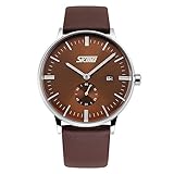 J.Market Men Quartz Watch 30 Meters Waterproof Quartz business Men Watch With Date Function with Genuine Leather Band (coffee)