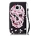 Galaxy S7 Case, Firefish Kickstand Flip [Card Slots] Wallet Cover Double Layer Bumper Shell with Magnetic Closure Strap Case for Samsung Galaxy S7-Skull