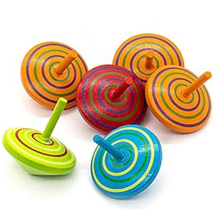 AUEAR, Set of 10 Multicolor Wooden Spinning Handmade Painted Wooden Spinning