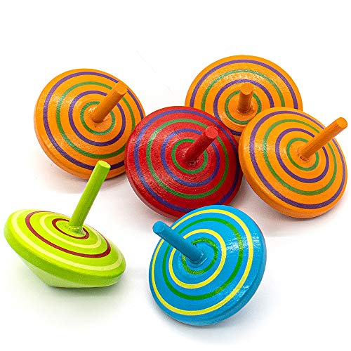 AUEAR, Set of 10 Multicolor Wooden Spinning Handmade Painted Wooden Spinning