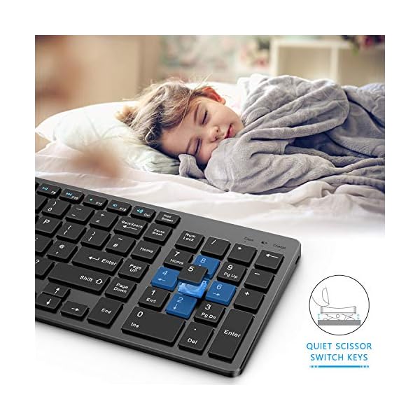 Wireless-Keyboard-24GHz-Ultra-Slim-Rechargeable-Wireless-Keyboard-with-Numeric-Keypad-for-Computer-PC-Laptop-Surface-QWERTY-UK-Layout-Gray Vivefox Wireless Keyboard, 2.4GHz Ultra Slim Rechargeable Wireless Keyboard with Numeric Keypad for Computer, PC, Laptop…