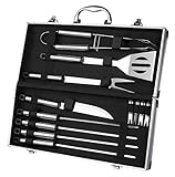 Juvale BBQ Grill Tools With Carrying Case - Stainless Steel Tools - Complete Barbeque Kit - With Tongs, Spatula, Fork, Knife, Corn Holders, Skewers - 12 Piece Set