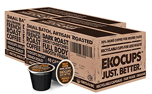 EKOCUPS Organic Swiss Water Decaf French Roast Coffee Pods Extra 30 