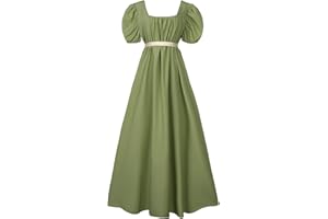 HEQU Regency Dresses for Women with Satin Sash Ruffled Puff Sleeve Empire Waist Dress Gown