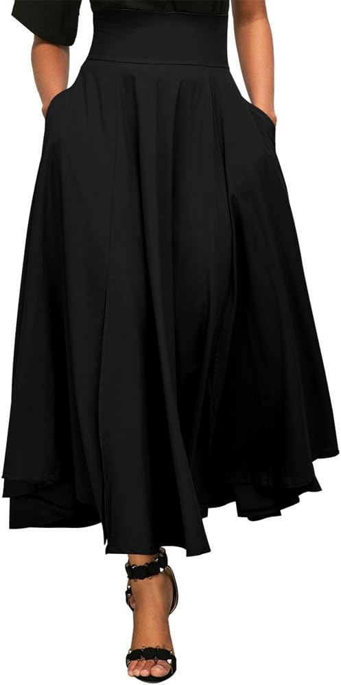 SUBWELL Women's Floral Print Colorblock High Waisted A-line Long Maxi Skirt Dresses