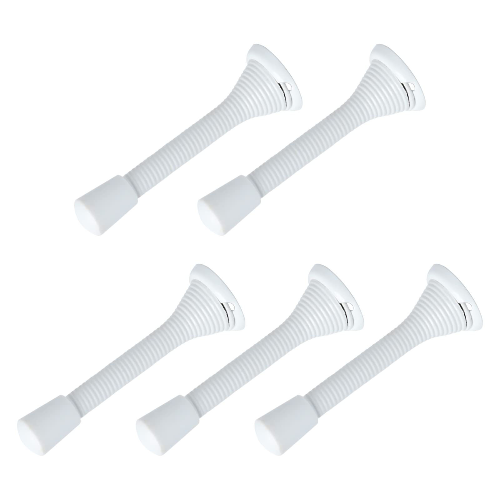METALLIXITY Spring Door Stop(85mm/3.35") 5Pcs, Metal Flexible Spring Door Stopper with Rubber Bumper&Screws - for Door Wall Protectors, White