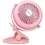 OPOLAR Rechargeable Clip and Desk Fan, Upgraded LG 2200mAh Battery, USB or Battery Powered, 3 Speeds, Free Adjustable Head, Small Personal 5.5 Inch Frame Black Fan for Baby Stroller(Pink)