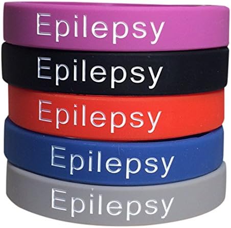 Epilepsy Medical Alert Bracelet Silicone (Pack of 5) Purple, Black, Red, Blue, Grey