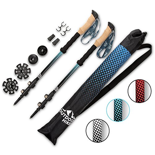 Outdoor Hiker Lightweight Trekking Poles (Aluminum 7075) - Great for Men, Women & Kids. Your blue walking sticks include Cork Grips & Adjustable Flip Locks, arguably the 2 best hiking pole features