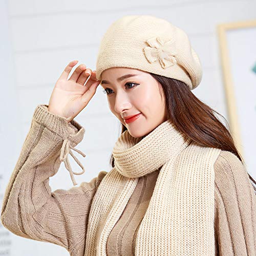 BCDshop_Hat Womens Winter Beanie Hat,New!BCDshop Ladies Fashion Flower Knit Soft Warm Cap Beret Ear Warmer (Beige 6) - Thumbnail 2
