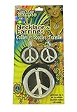 Hippie Peace Sign Necklace and Earrings One-Size in Silver
