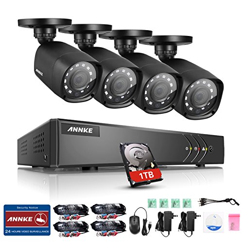ANNKE Security Camera System with CH 720P DVR and (4) Security Cameras  Outdoor Weatherproof 100ft Night Vi
