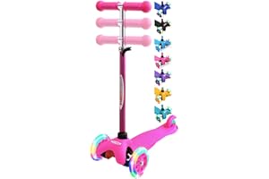 ChromeWheels Scooter for Kids, Deluxe 3 Wheel Scooter for Toddlers 4 Adjustable Height Glider with Kick Scooters, Lean to Steer with LED Flashing Light for Ages 3-6 Girls Boys