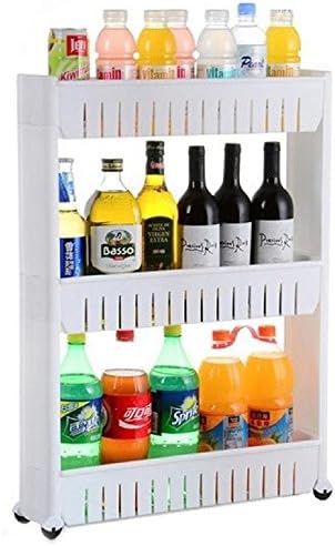 3 Tier Rolling Castor Slide Out Storage Tower Kitchen &amp; Laundry Trolley Spice Rack Bathroom Organizer Bedroom Storage Shelf (white)