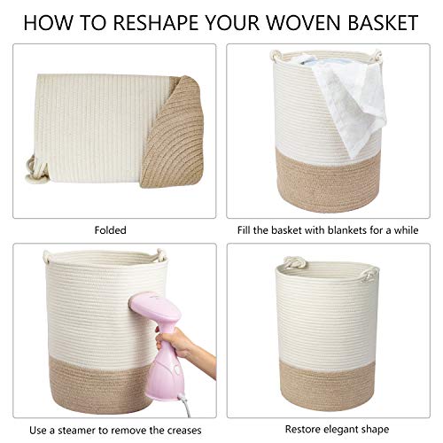UBBCARE Large Cotton Rope Laundry Basket Woven Blanket Basket Baby Laundry Hamper Toy Storage Bin 18" x 14"