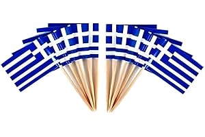JAVD CYPS 100 Pcs Greece Flag Greek Toothpick Flags, Small Mini Stick Cupcake Toppers Greek Flags,Country Picks Party Decoration Celebration Cocktail Food Bar Cake Flags