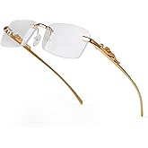 piscm Vintage Rimless Rectangle Sunglasses for Women Men,Trendy Gold Metal Frameless Square Sun Glasses Transparent Eyewear